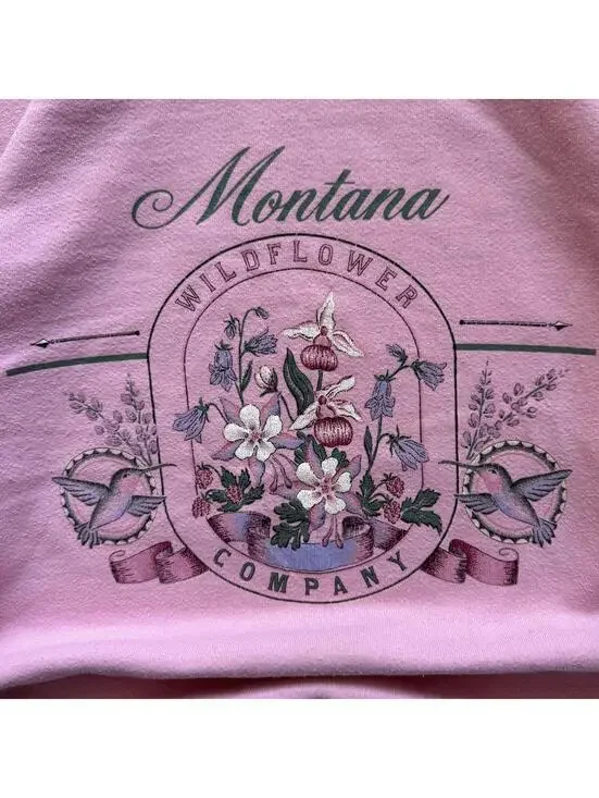 Vintage 1990s Pink Montana Wildflowers Cottagecore Crewneck Sweatshirt - Picture 3 of 7
